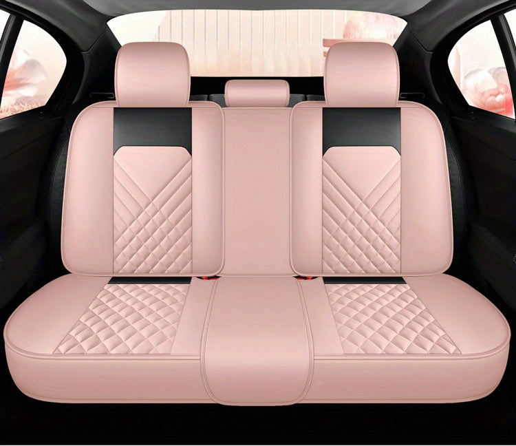 Universal Fit PU Leather Car Seat Covers Set, Cartoon Design, Full Wrap, Non-Washable for Vehicle, All-Season, No Filler - 5 Seats Deluxe Edition