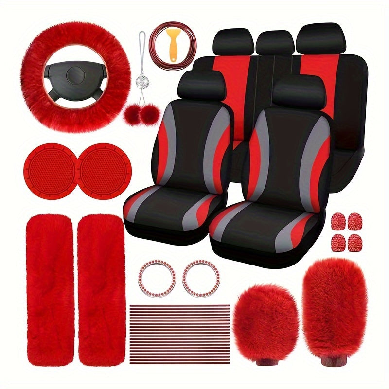 45pcs Car Seat Set Plush Pendant Steering Wheel Universal Car Accessories Interior Set - The Perfect Choice For Fashionable Ladies, christmas gifts