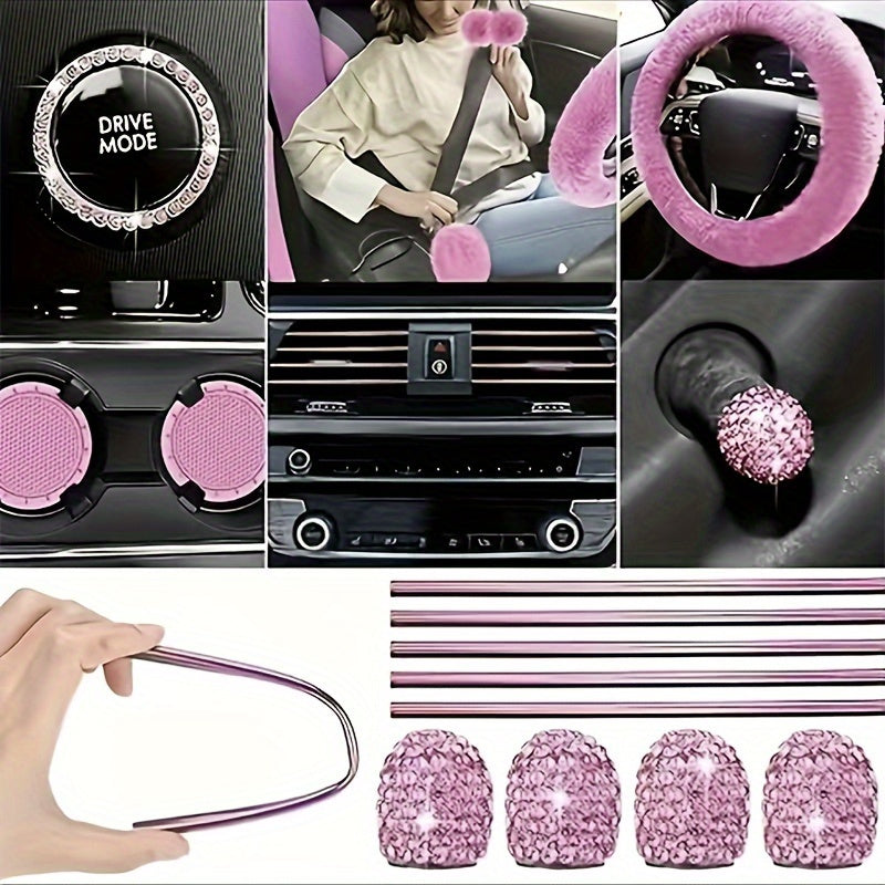 45pcs Car Seat Set Plush Pendant Steering Wheel Universal Car Accessories Interior Set - The Perfect Choice For Fashionable Ladies, christmas gifts