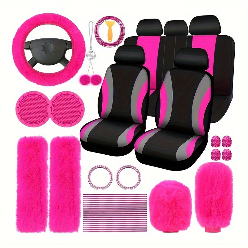 45pcs Car Seat Set Plush Pendant Steering Wheel Universal Car Accessories Interior Set - The Perfect Choice For Fashionable Ladies, christmas gifts