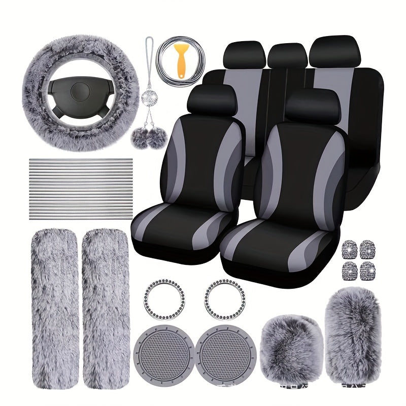 45pcs Car Seat Set Plush Pendant Steering Wheel Universal Car Accessories Interior Set - The Perfect Choice For Fashionable Ladies, christmas gifts