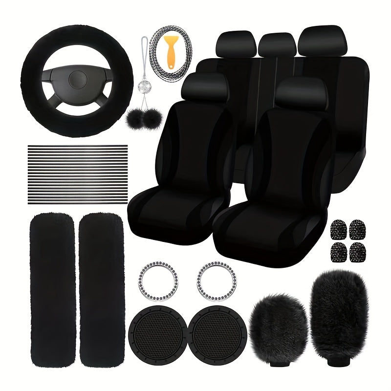 45pcs Car Seat Set Plush Pendant Steering Wheel Universal Car Accessories Interior Set - The Perfect Choice For Fashionable Ladies, christmas gifts