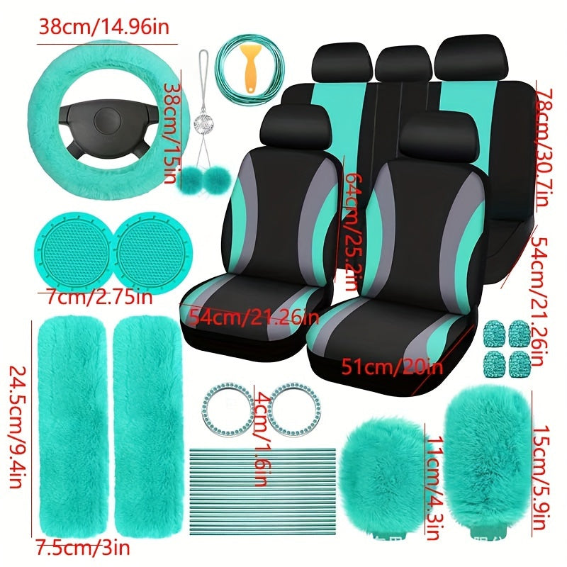 45pcs Car Seat Set Plush Pendant Steering Wheel Universal Car Accessories Interior Set - The Perfect Choice For Fashionable Ladies, christmas gifts