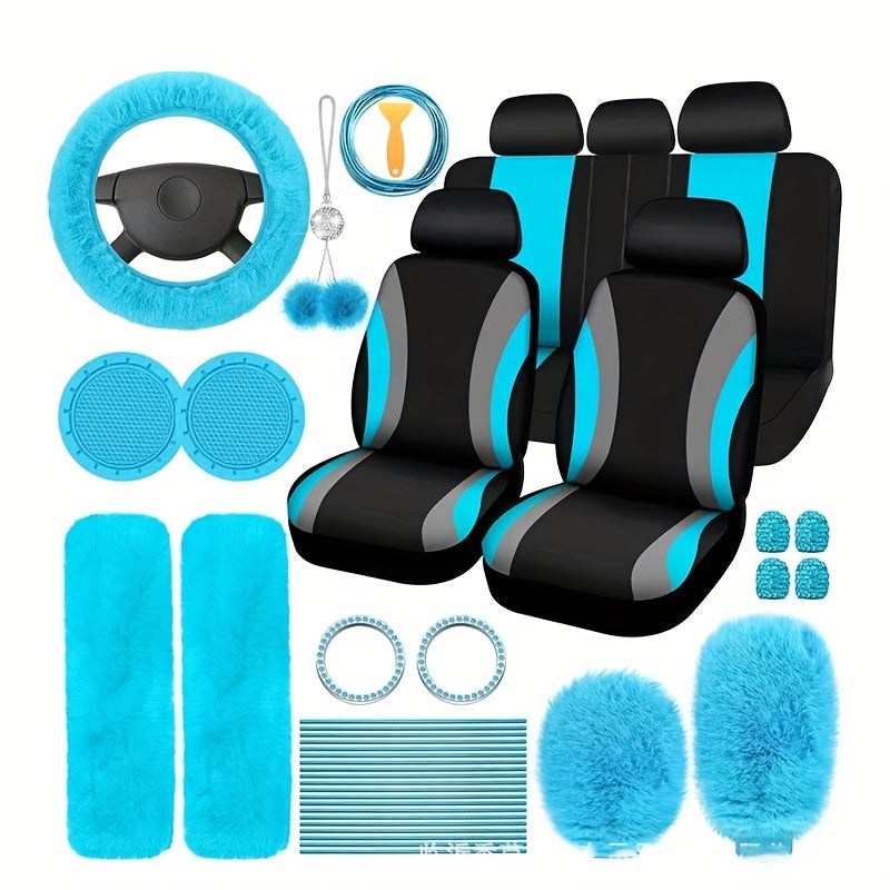 45pcs Car Seat Set Plush Pendant Steering Wheel Universal Car Accessories Interior Set - The Perfect Choice For Fashionable Ladies, christmas gifts