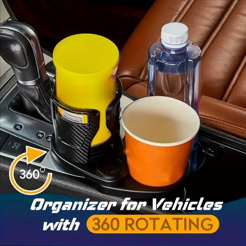 360 Rotating Adjustable Car Cup Holder with Smartphone Holder, Essential Oil Diffuser, and Extra Storage - Durable ABS Material - Multifunctional Vehicle Organizer