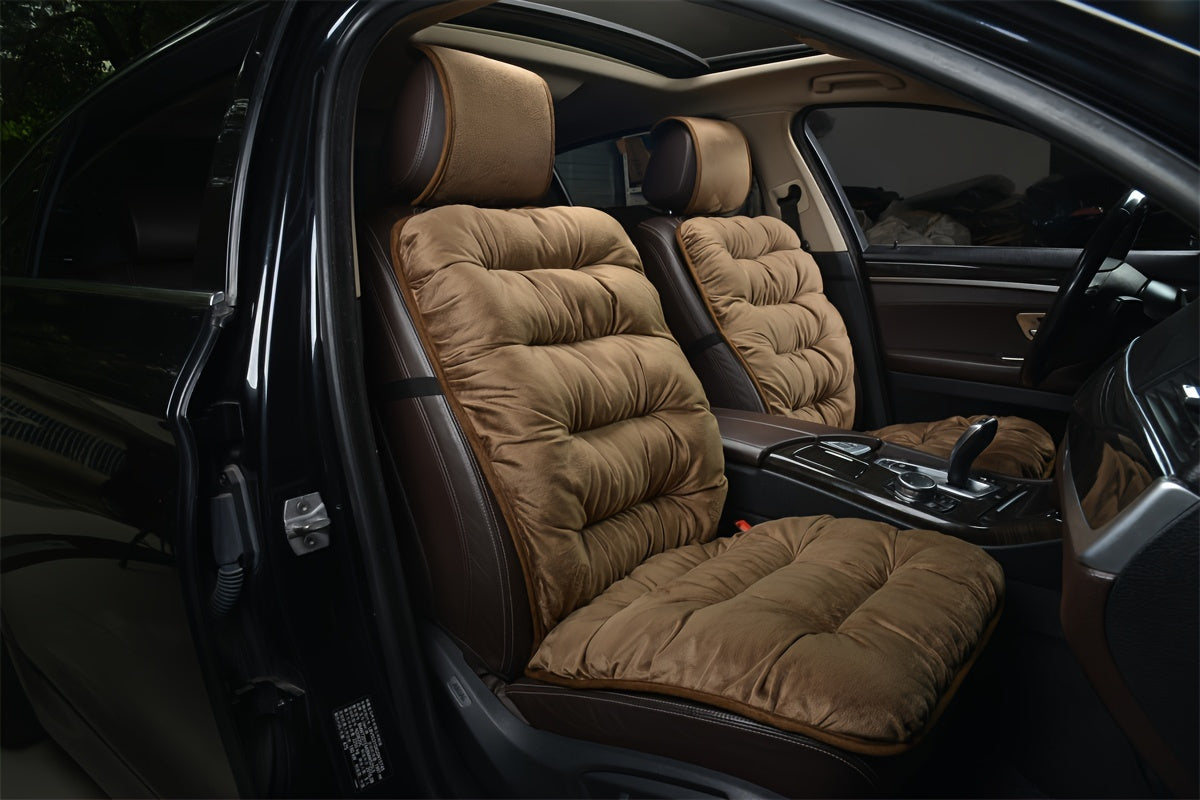 2pcs Luxury Winter Car Seat Cushion: Ultra-Soft Plush, Extra Thick Front Seat Cover with Backrest for Cold Weather Comfort and Protection (2-Pack)