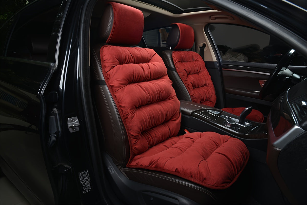 2pcs Luxury Winter Car Seat Cushion: Ultra-Soft Plush, Extra Thick Front Seat Cover with Backrest for Cold Weather Comfort and Protection (2-Pack)