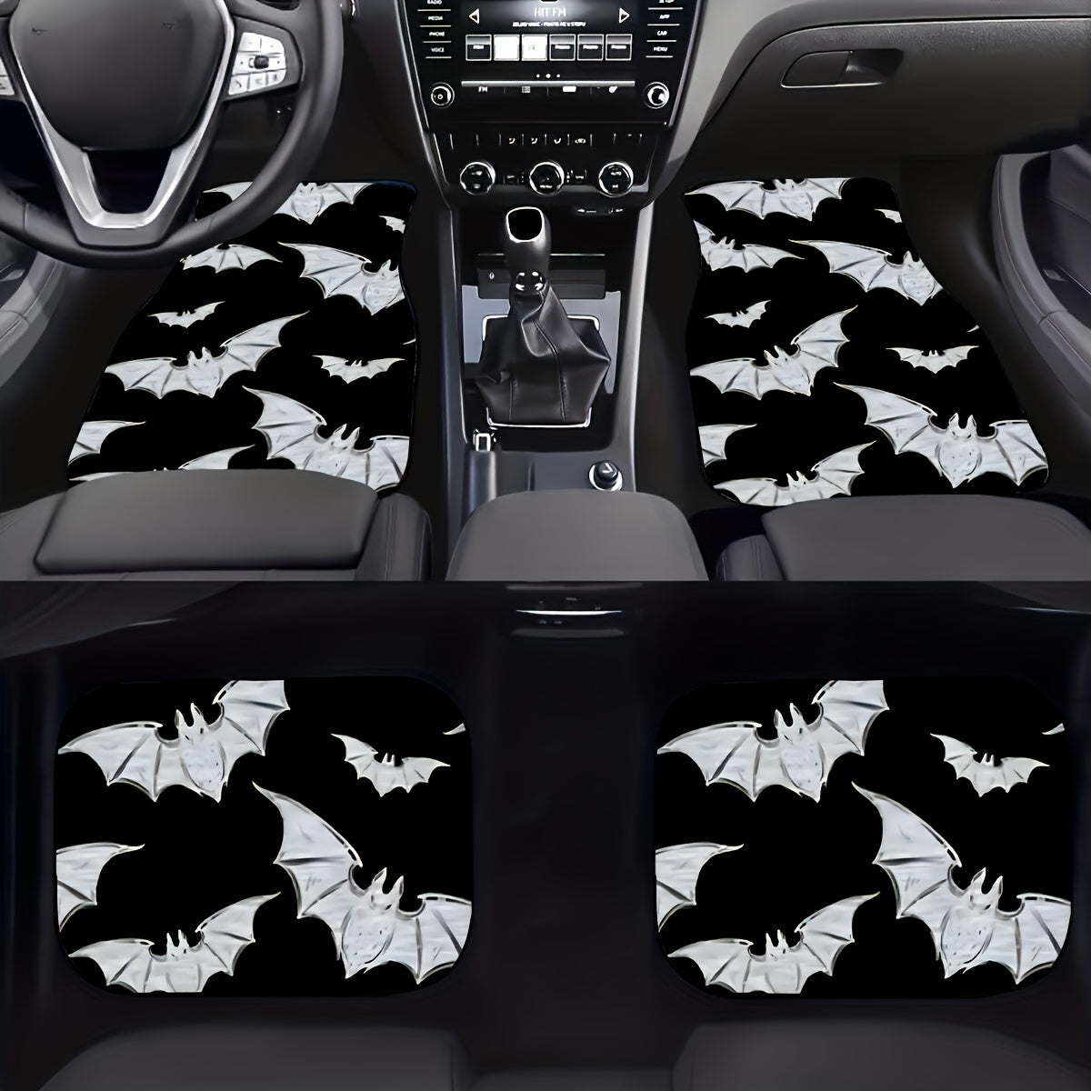 4pcs Bat Pattern Car Floor Mats Set - Fit, Durable Polyester Front & Rear Auto Carpet Accessories