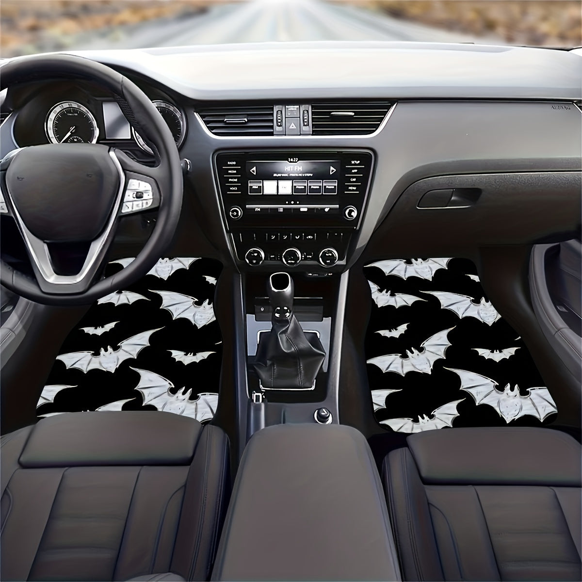 4pcs Bat Pattern Car Floor Mats Set - Fit, Durable Polyester Front & Rear Auto Carpet Accessories