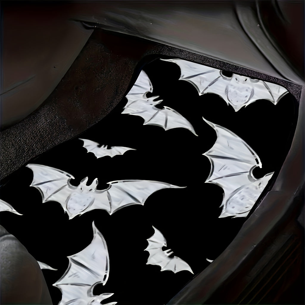 4pcs Bat Pattern Car Floor Mats Set - Fit, Durable Polyester Front & Rear Auto Carpet Accessories