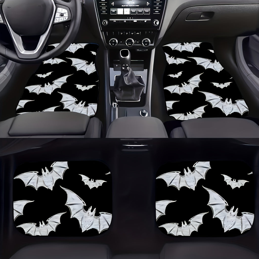 4pcs Bat Pattern Car Floor Mats Set - Fit, Durable Polyester Front & Rear Auto Carpet Accessories