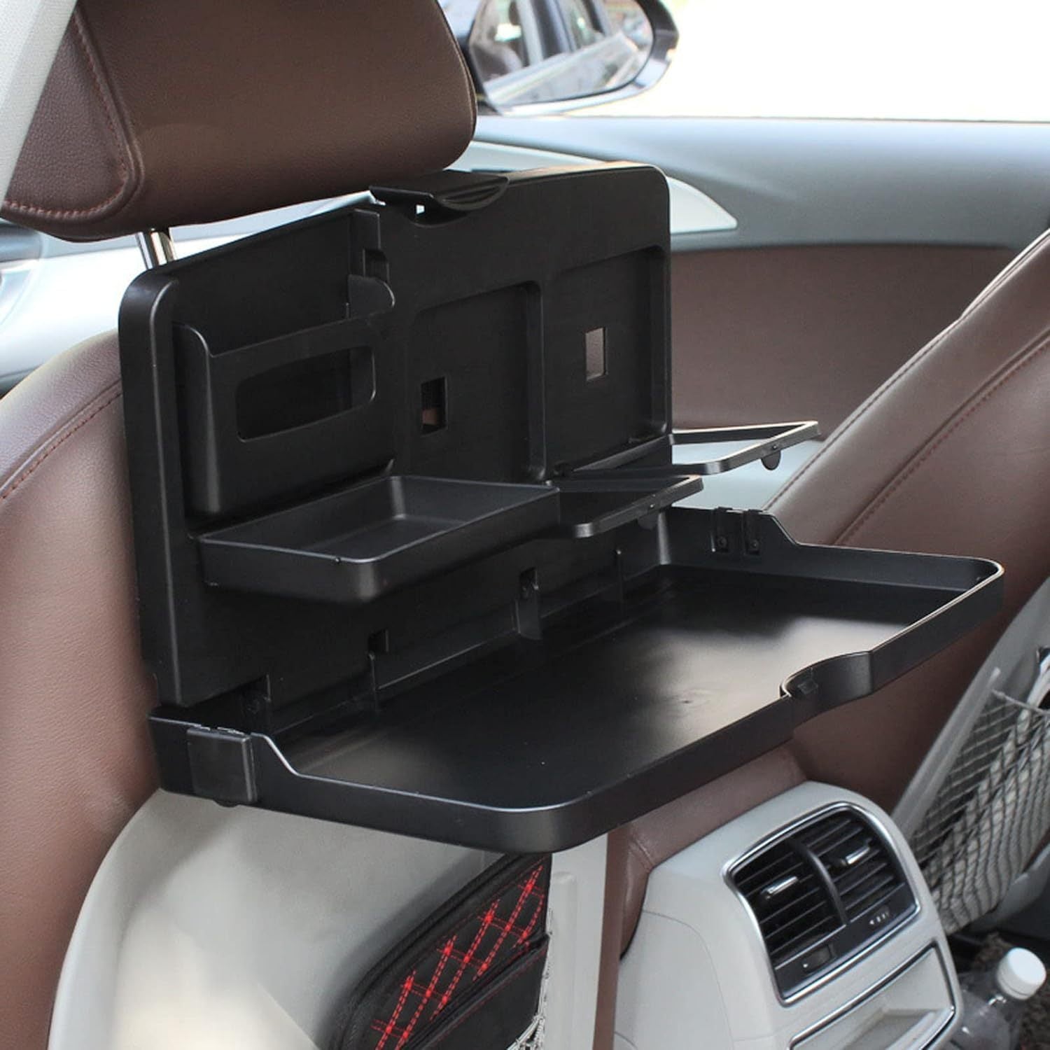 Black Multifunctional Car Backseat Tray with Foldable Table - Portable Dining Desk Holder for Eating, Drinking, and Laptop Work, Adjustable Organizer for Vehicle Interior, Car Table Tray