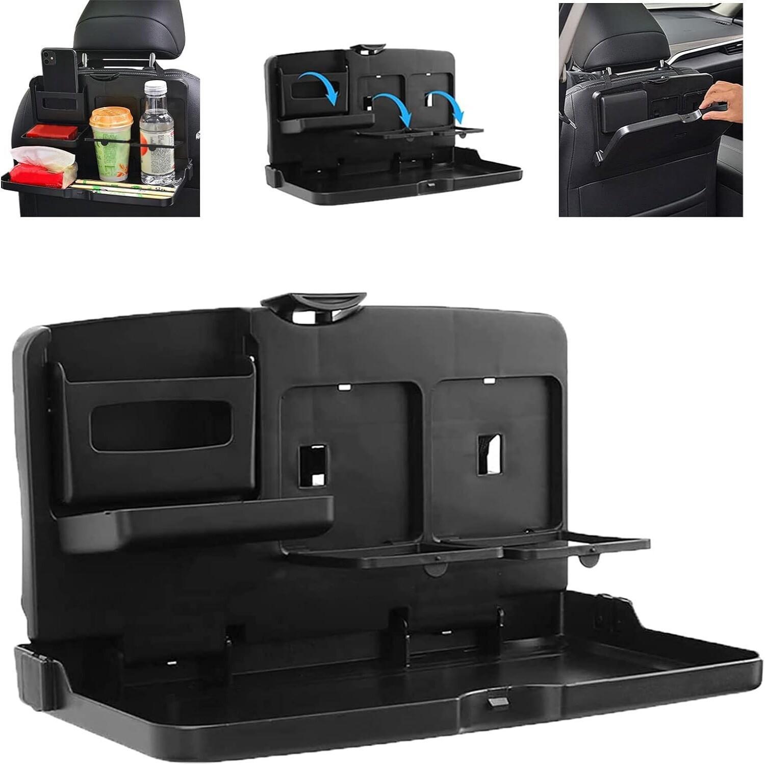 Black Multifunctional Car Backseat Tray with Foldable Table - Portable Dining Desk Holder for Eating, Drinking, and Laptop Work, Adjustable Organizer for Vehicle Interior, Car Table Tray