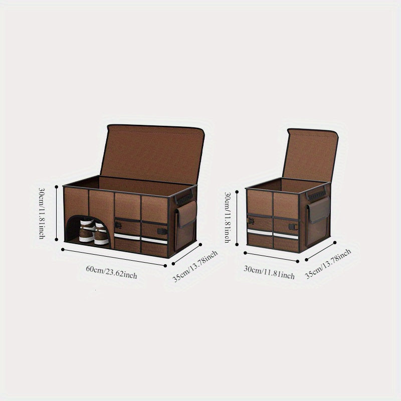 Foldable Car Trunk Organizer with Lid, Large Capacity Multi-Compartment Storage Box for SUV, Fabric Material with Mesh Pockets for Vehicle Cargo Organization