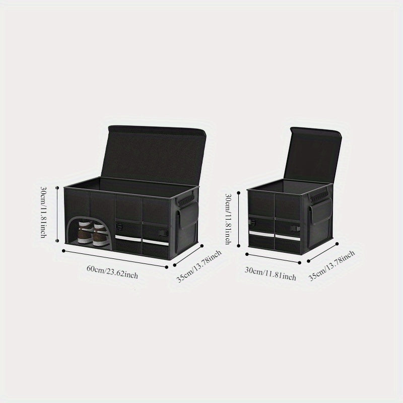 Foldable Car Trunk Organizer with Lid, Large Capacity Multi-Compartment Storage Box for SUV, Fabric Material with Mesh Pockets for Vehicle Cargo Organization