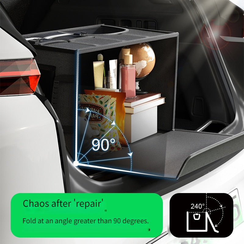 Foldable Car Trunk Organizer with Lid, Large Capacity Multi-Compartment Storage Box for SUV, Fabric Material with Mesh Pockets for Vehicle Cargo Organization