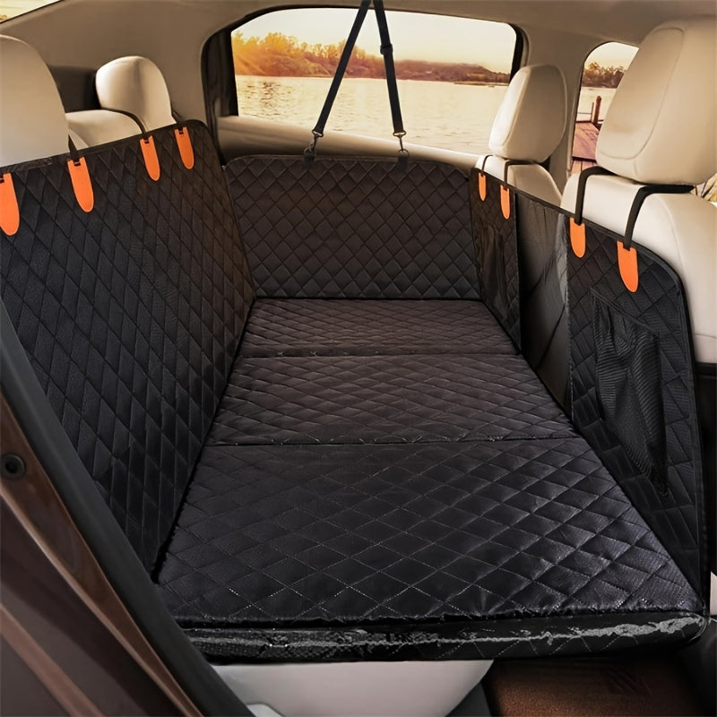 Premium Fabric Dog Car Seat Cover with Mesh Window - Durable, Waterproof, and Nonslip Pet Hammock with Side Flaps for Cars, SUVs, and Trucks - Ultimate Travel and Car Ride Protection for Your Pets Comfort and Safety