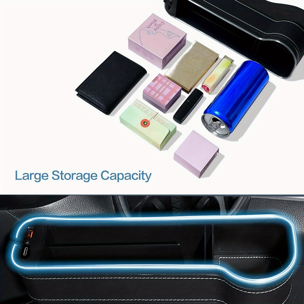 2pcs LED Car Seat Gap Filler with Cup Holder - USB Charging Console Side Storage Organizer & Atmosphere Light for Vehicle Interior Accessories