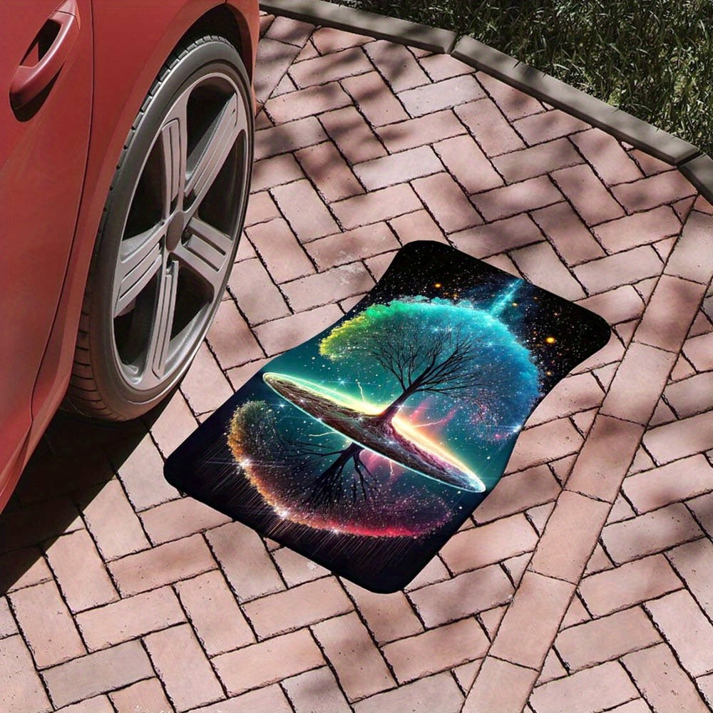 Symmetrical Tree of Life Glow-In-The-Dark Car Floor Mats - Universal Fit, Anti-Slip Rubber Base, All-Weather Protection for Cars