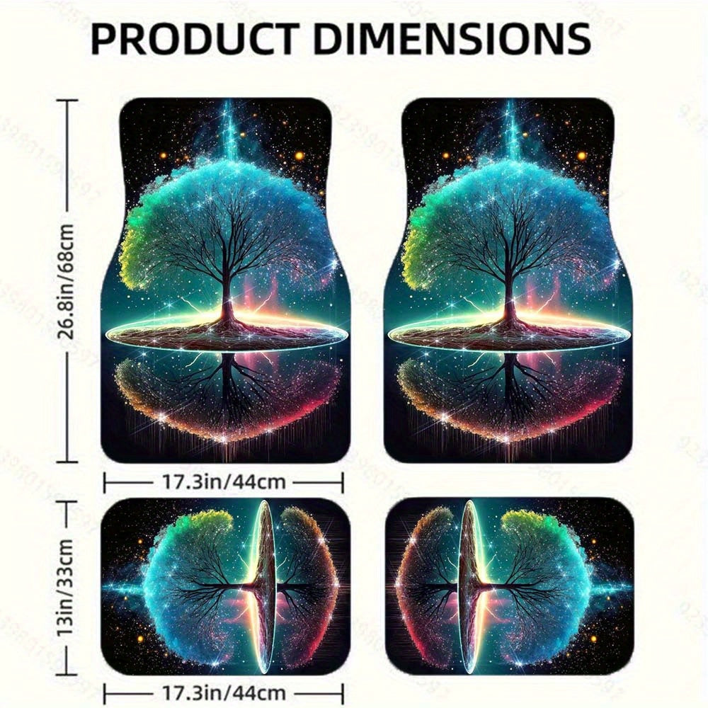 Symmetrical Tree of Life Glow-In-The-Dark Car Floor Mats - Universal Fit, Anti-Slip Rubber Base, All-Weather Protection for Cars