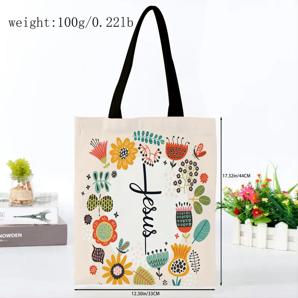 Eco-Friendly Reusable Grocery Tote Bags - Jesus Series 8, Durable Polyester Shoulder Shopping Bag with Accessory Cosmetic Pouch, Shatterproof Carry-All for Grocery Shopping and Storage