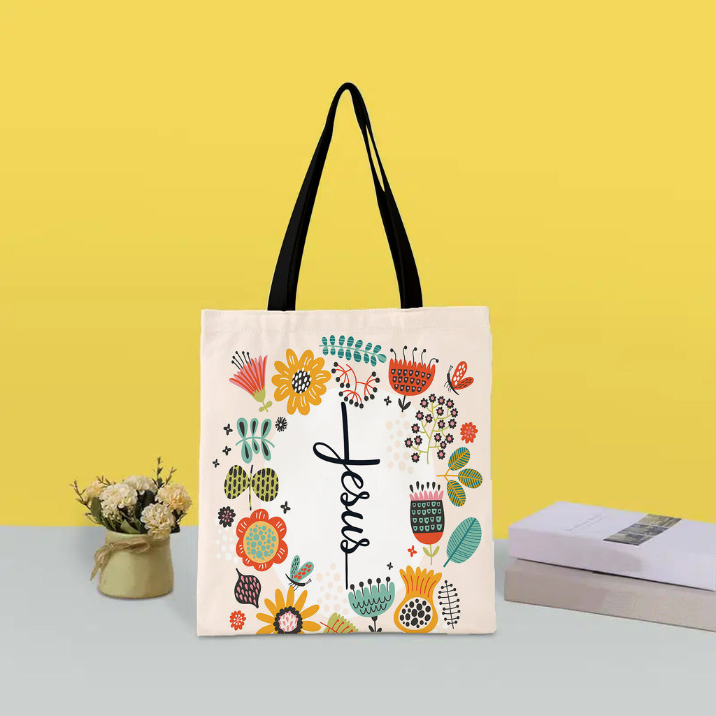 Eco-Friendly Reusable Grocery Tote Bags - Jesus Series 8, Durable Polyester Shoulder Shopping Bag with Accessory Cosmetic Pouch, Shatterproof Carry-All for Grocery Shopping and Storage