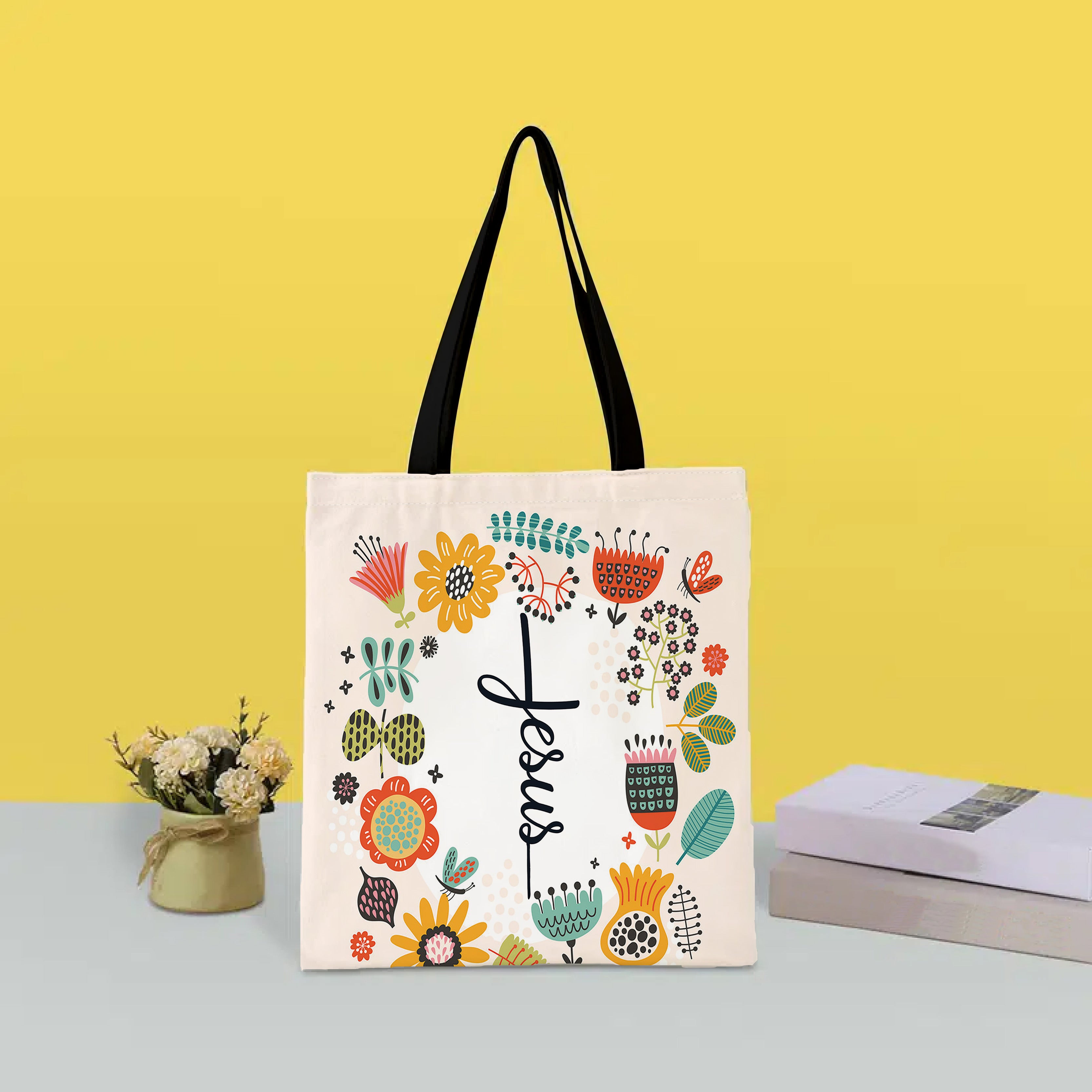 Eco-Friendly Reusable Grocery Tote Bags - Jesus Series 8, Durable Polyester Shoulder Shopping Bag with Accessory Cosmetic Pouch, Shatterproof Carry-All for Grocery Shopping and Storage