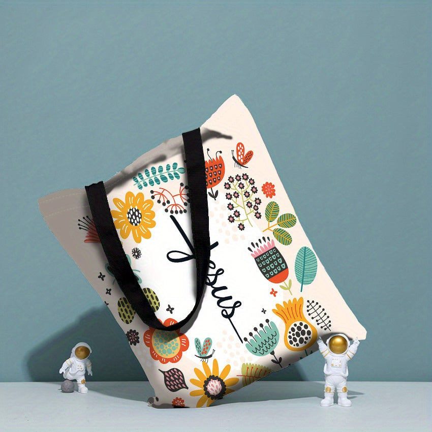 Eco-Friendly Reusable Grocery Tote Bags - Jesus Series 8, Durable Polyester Shoulder Shopping Bag with Accessory Cosmetic Pouch, Shatterproof Carry-All for Grocery Shopping and Storage