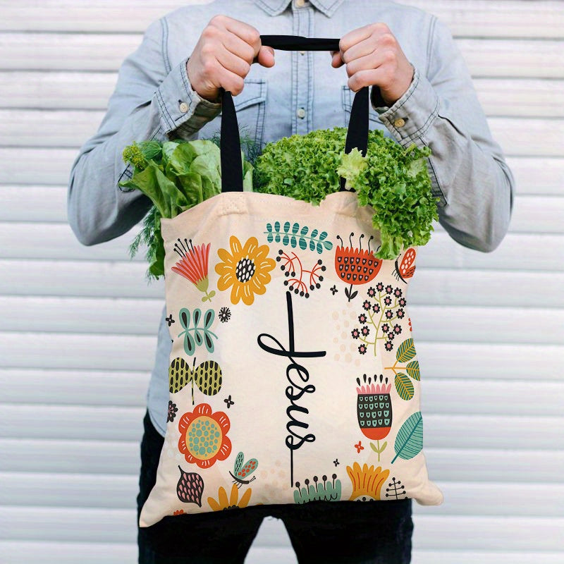 Eco-Friendly Reusable Grocery Tote Bags - Jesus Series 8, Durable Polyester Shoulder Shopping Bag with Accessory Cosmetic Pouch, Shatterproof Carry-All for Grocery Shopping and Storage