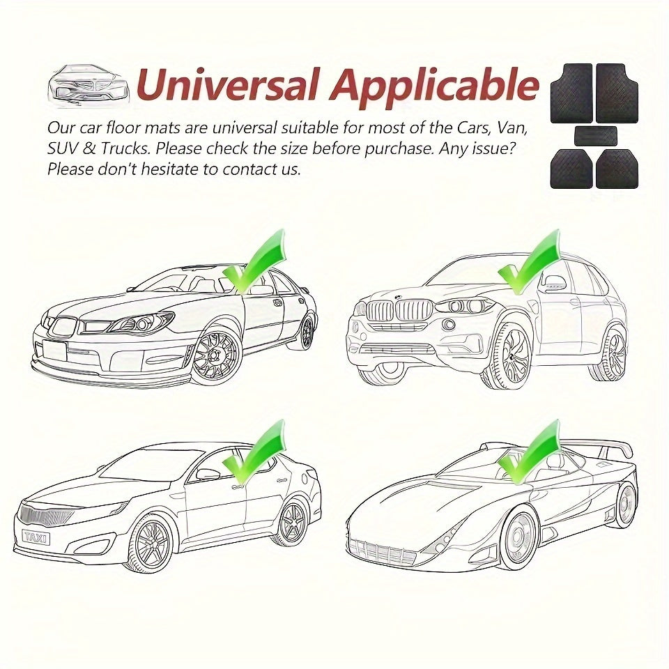Universal 5pcs set of fashionable PU Leather car floor mats - checkered pattern, easy to install, enhanced interior protection,  Sleek Design, Highquality Material, Auto Detailing, Vehicle Enthusiasts