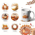 Multipurpose Ceramic Coffee Mug and Coaster Set with Thanksgiving and Fall Designs, 11oz Reusable Cup for Drinks, Machine Washable, Eco-Friendly, Perfect Gift for Halloween, Thanksgiving and Autumn Celebrations