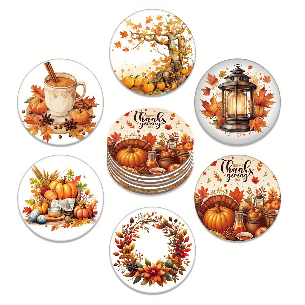 Multipurpose Ceramic Coffee Mug and Coaster Set with Thanksgiving and Fall Designs, 11oz Reusable Cup for Drinks, Machine Washable, Eco-Friendly, Perfect Gift for Halloween, Thanksgiving and Autumn Celebrations