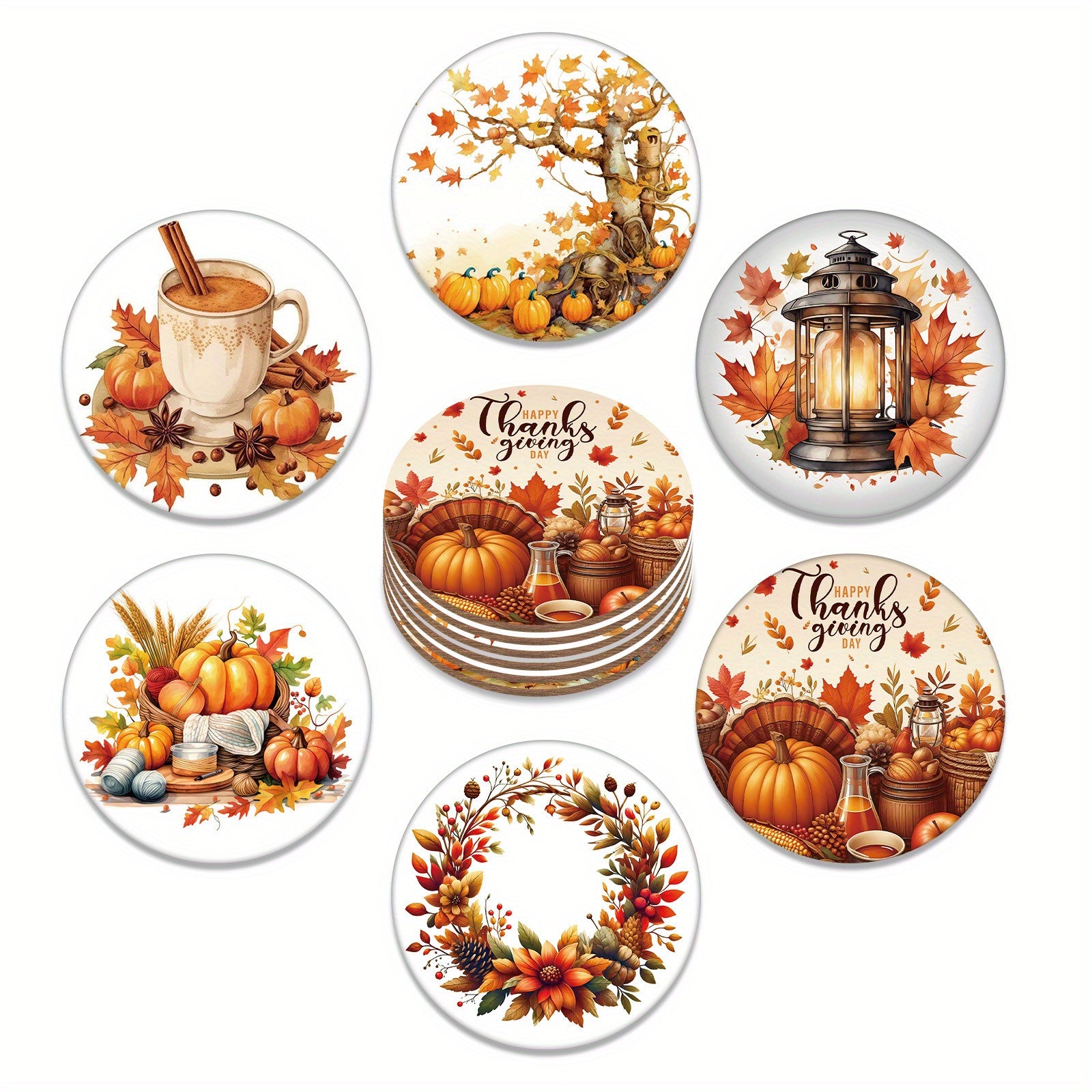 Multipurpose Ceramic Coffee Mug and Coaster Set with Thanksgiving and Fall Designs, 11oz Reusable Cup for Drinks, Machine Washable, Eco-Friendly, Perfect Gift for Halloween, Thanksgiving and Autumn Celebrations