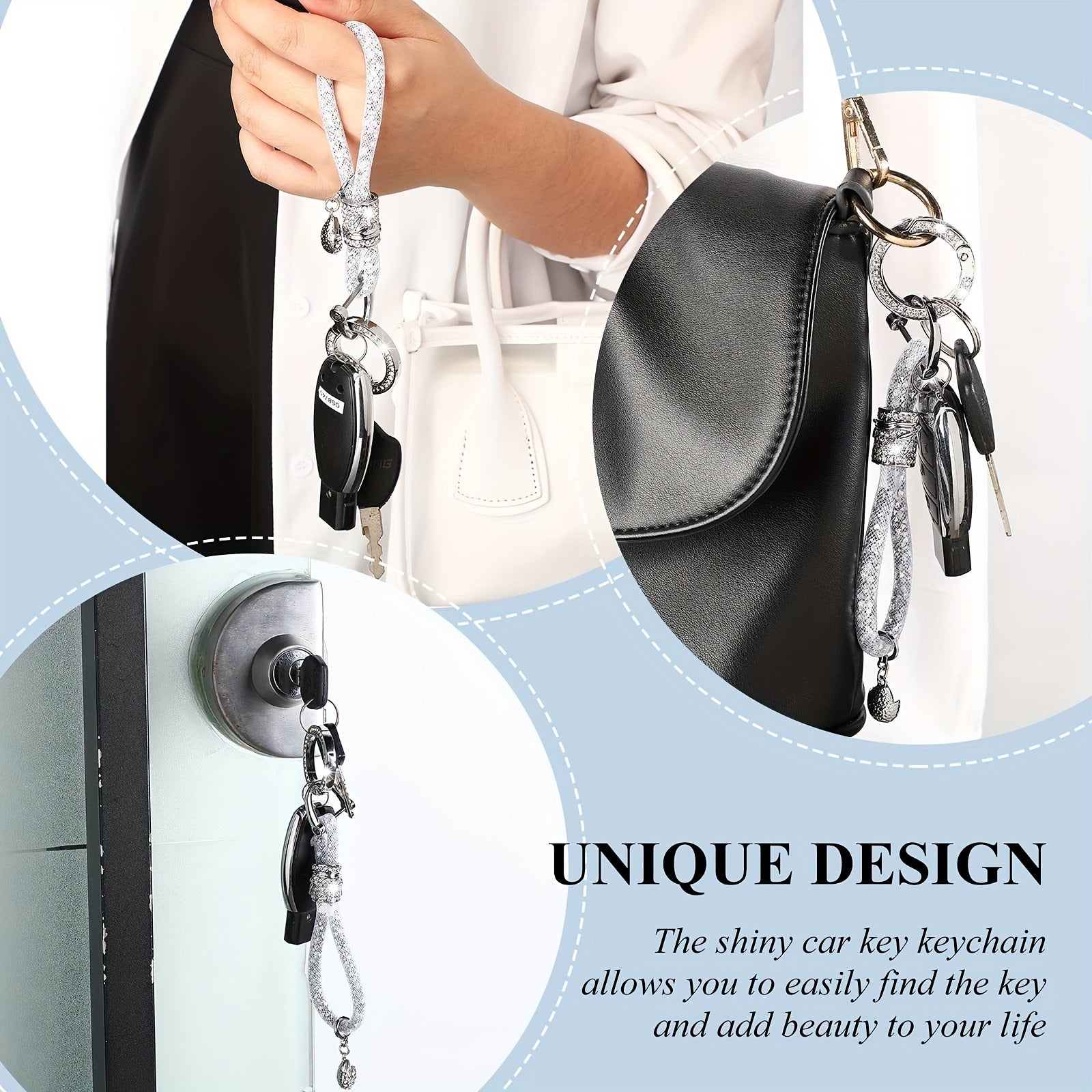 1pc Crystal Bling Car Keychain For Women, Glitter Rhinestone Keychain Ring Strap Keychain Accessories Car Key Decorations, Ideal Choice For Gifts