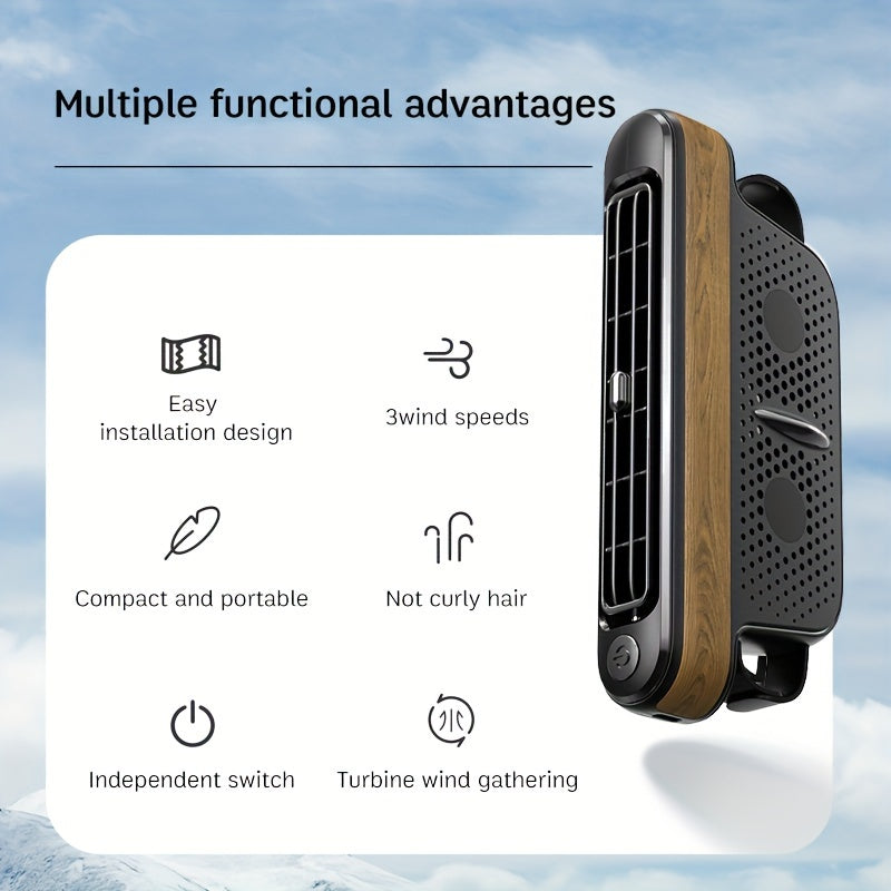3-Speed MEMO Portable Car Seat Fan - USB Powered, Leafless Design for Vehicle Comfort, Adjustable Cooling for Headrest & Backrest, No Battery Required
