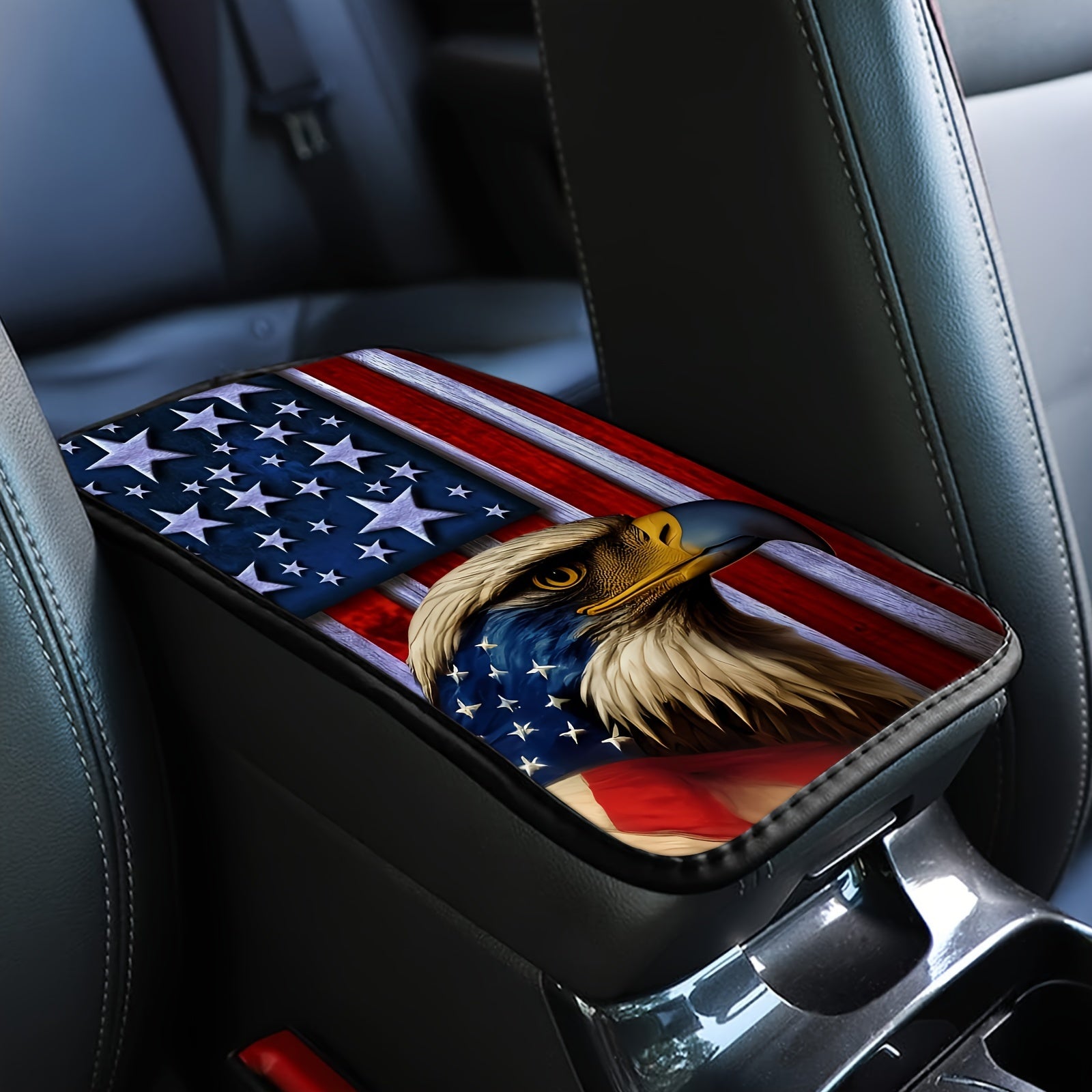 1pc Premium American Flag Eagle Pattern Car Center Console Cover - Bench Seat Consoles with Armrest Box Pad, Soft Touch Interior Decoration, and Stylish Design for Enhanced Driving Experience