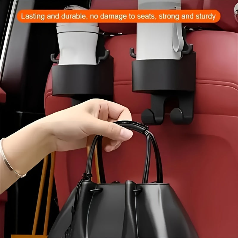 2pcs Multi-Function Car Seat Back Hooks With Built-In Cup Holders - Lightweight, Portable Storage Organizer For Vehicle Interior Accessories