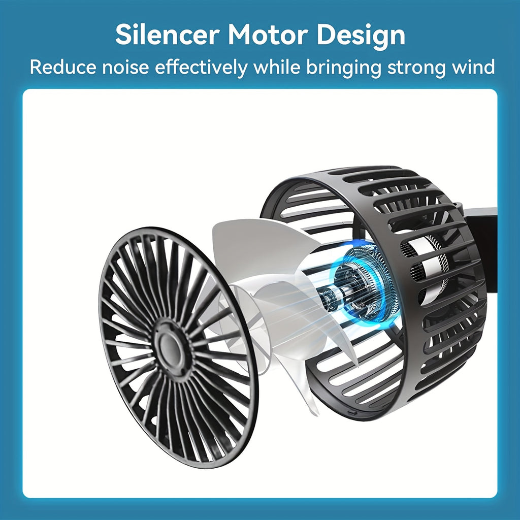 1 Pc Car Fan, Car Small Air Conditioner, Double-headed Rear Fan, Strong Wind, 360 Degrees Rotation, Large Air Volume, Subwoofer Operation, Base Fixed Clip Mounting Method, Suitable For Car Home