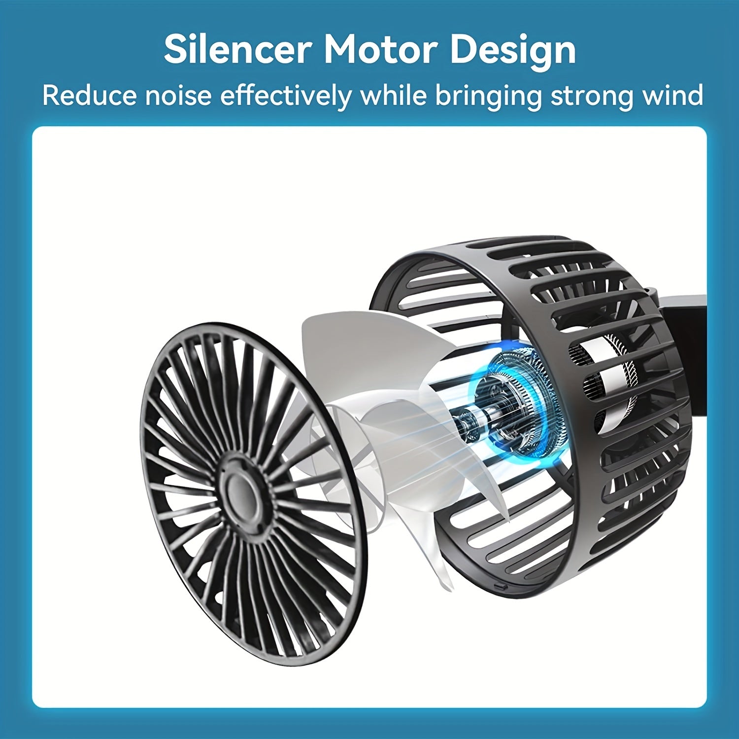 1 Pc Car Fan, Car Small Air Conditioner, Double-headed Rear Fan, Strong Wind, 360 Degrees Rotation, Large Air Volume, Subwoofer Operation, Base Fixed Clip Mounting Method, Suitable For Car Home