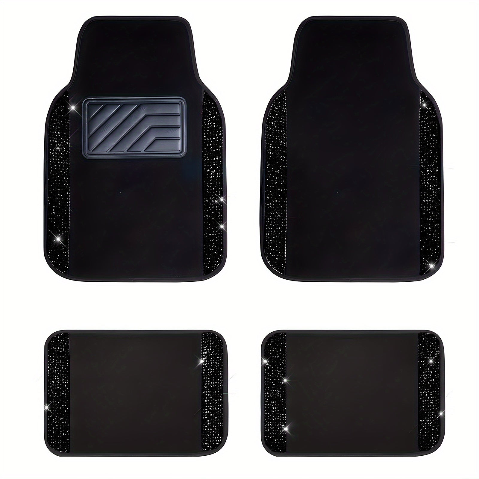 Car Floor Mats Shining Rhinestones Carpet, Bling Crystal Diamond Sparkly Glitter Car Floor Mats with Anti-Slip PVC Heel Pad Automotive Universal for SUV, Sedan, Car, Van, 4pcs for Girl Women