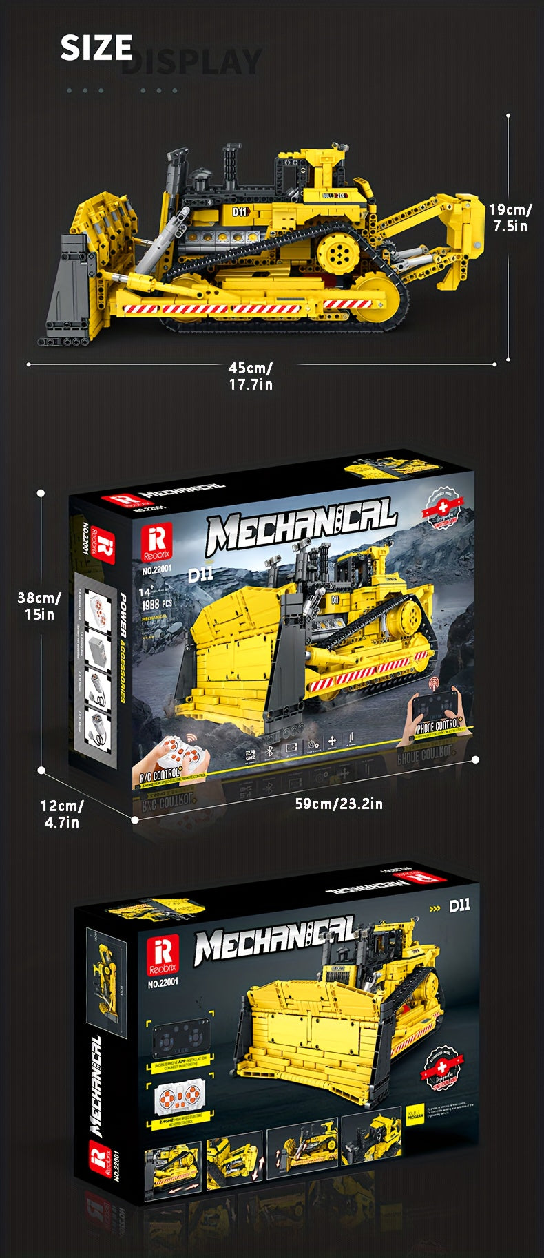 Reobrix 1988pcs Busy Construction Vehicle Blocks, Engineering Vehicle Building Block Assembly Model DIY Puzzle Assembling Building Blocks, Cool And Fun Vehicle Building Block Model Toys