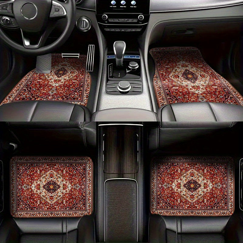 Set of 4 Universal Vintage Moroccan Car Floor Mats, Suitable for Front And Rear Seat Protection in All Vehicles, Stylish And Durable Automotive Accessories, All-Season Car Carpets for Interior Decoration, Enhancing Your Car'S
