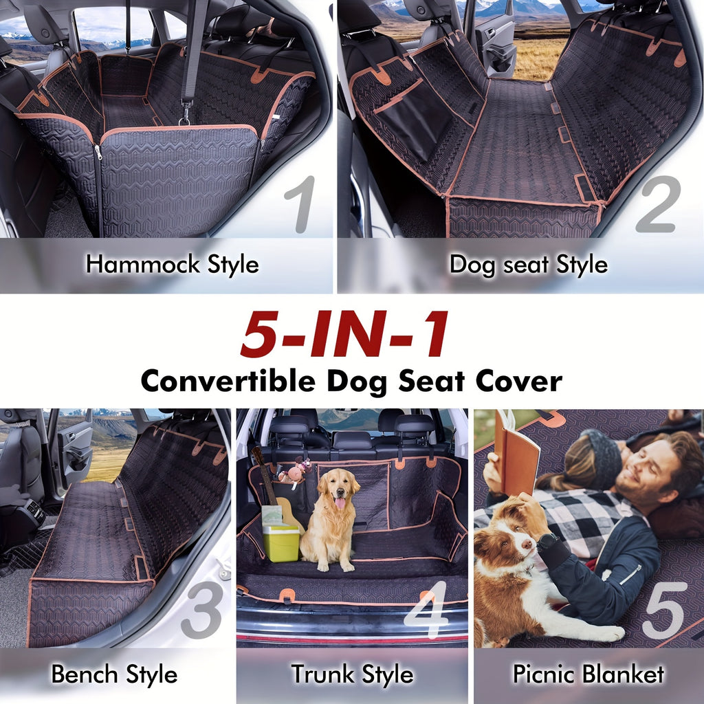 Waterproof 600D Scratch-Resistant Dog Car Seat Cover - Seat Covers with Nonslip Backing, Mesh Window, Storage Pocket, and Durable Hammock for Cars, Trucks, and SUVs