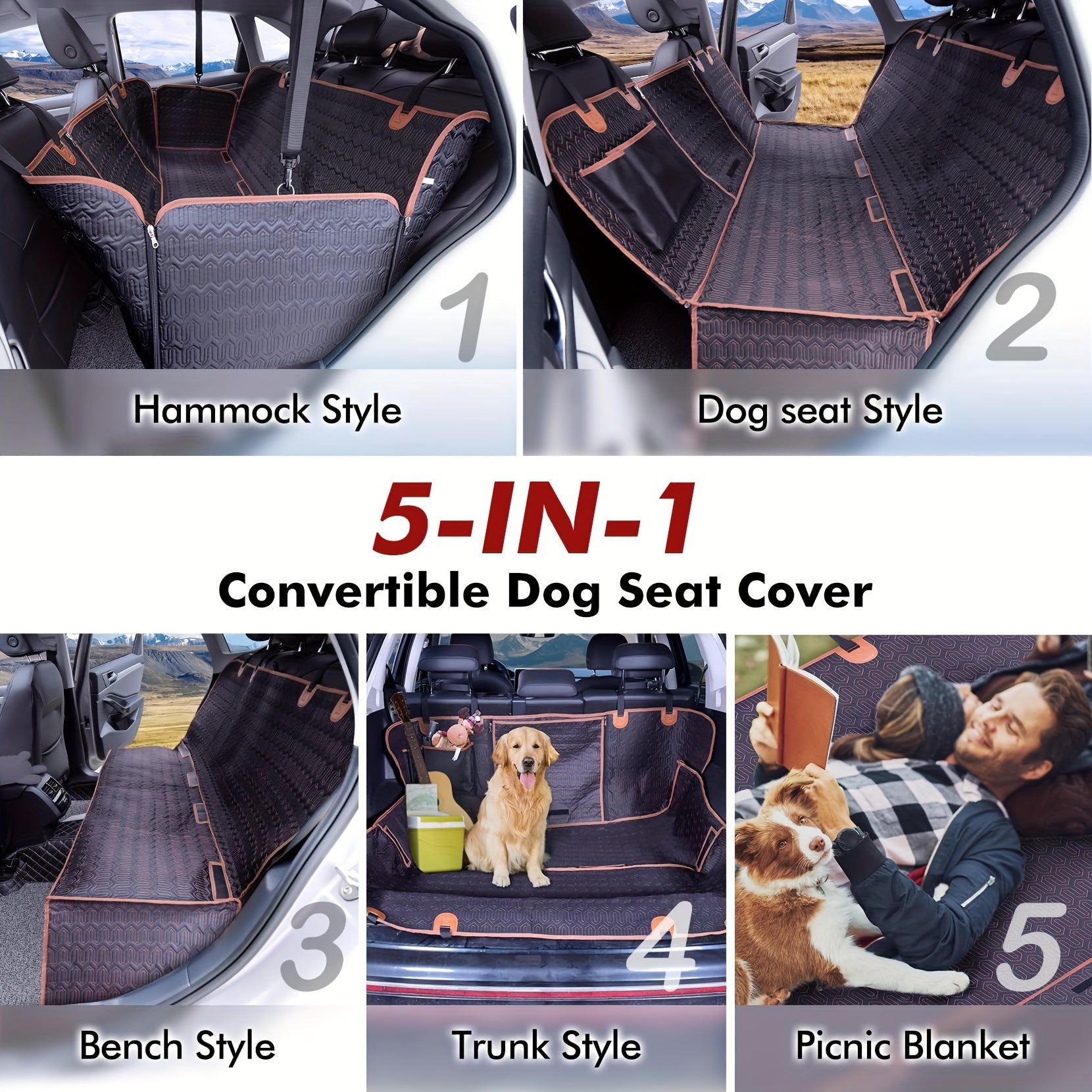 Waterproof 600D Scratch-Resistant Dog Car Seat Cover - Seat Covers with Nonslip Backing, Mesh Window, Storage Pocket, and Durable Hammock for Cars, Trucks, and SUVs