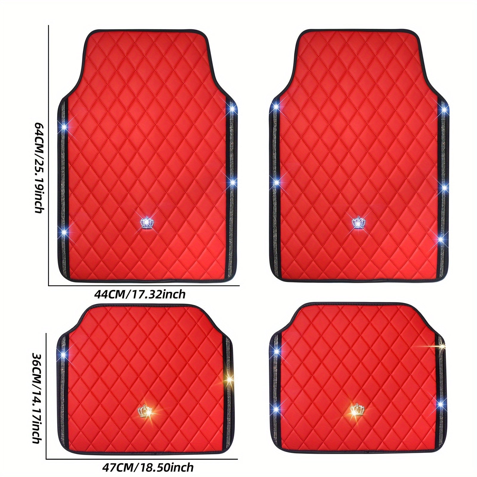 High-Quality PU Materials Car Floor Mats with Bling Crown Symbol, Full Set for SUV, 4x4 Truck, Minivan, for JEEP for Wrangler XL, Luxurious Design, Red Or Black