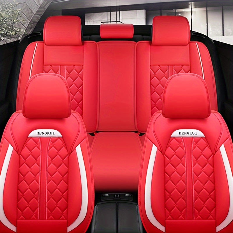 Five Seats Full Coverage Car Seat Covers Set - Premium Three-Dimensional PU Leather, Universal Fit for SUV Off-Road Vehicles, Adjustable and Durable, Winter High-End Design for Ultimate Comfort and Protection