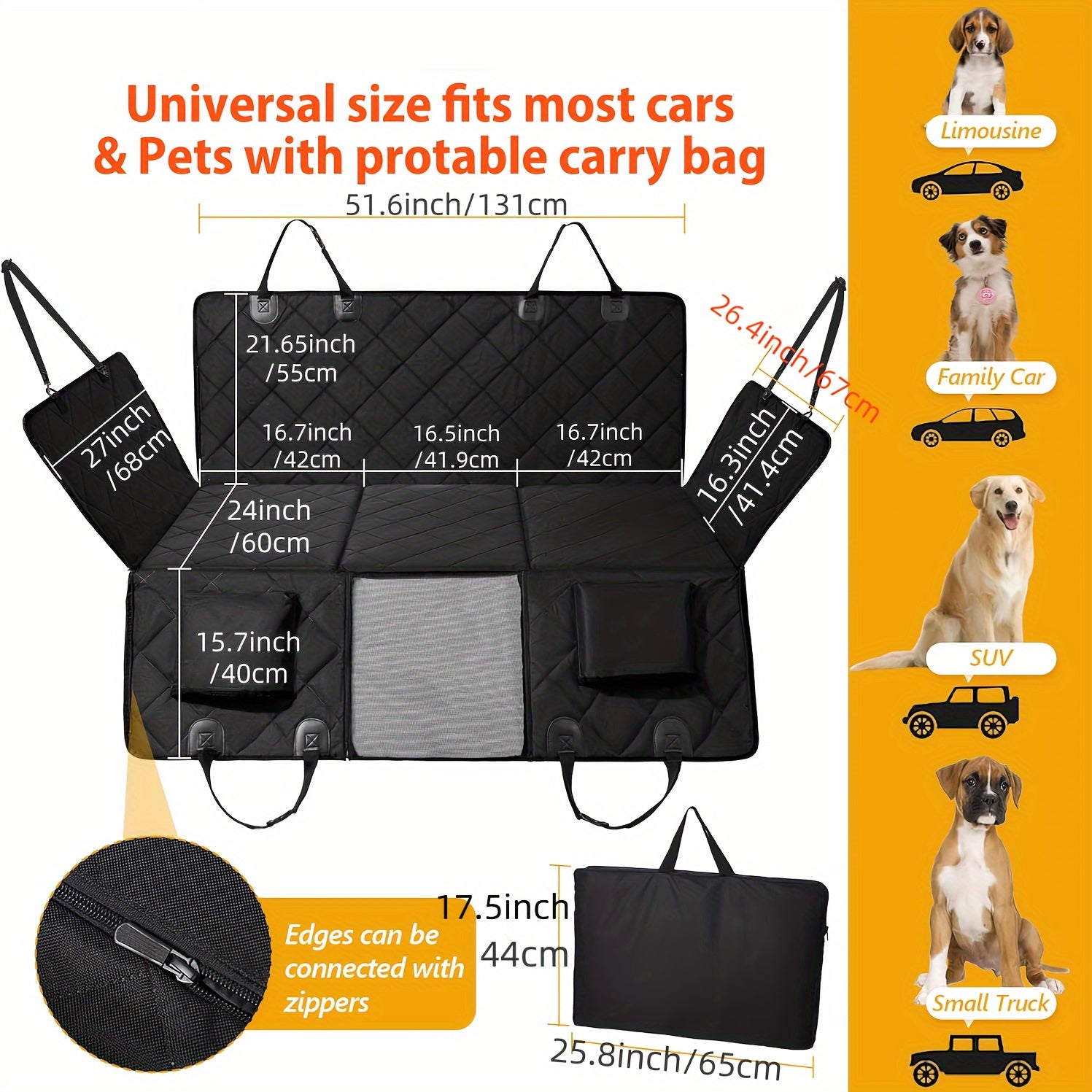 Back Seat Extender for Dogs-Large Space, Dog Car Seat Cover Hard Bottom Holds 400lbs, Sturdy Backseat Extender for Dogs, Waterproof Dog Hammock for Car Dog Car Bed for Car, SUV, Truck