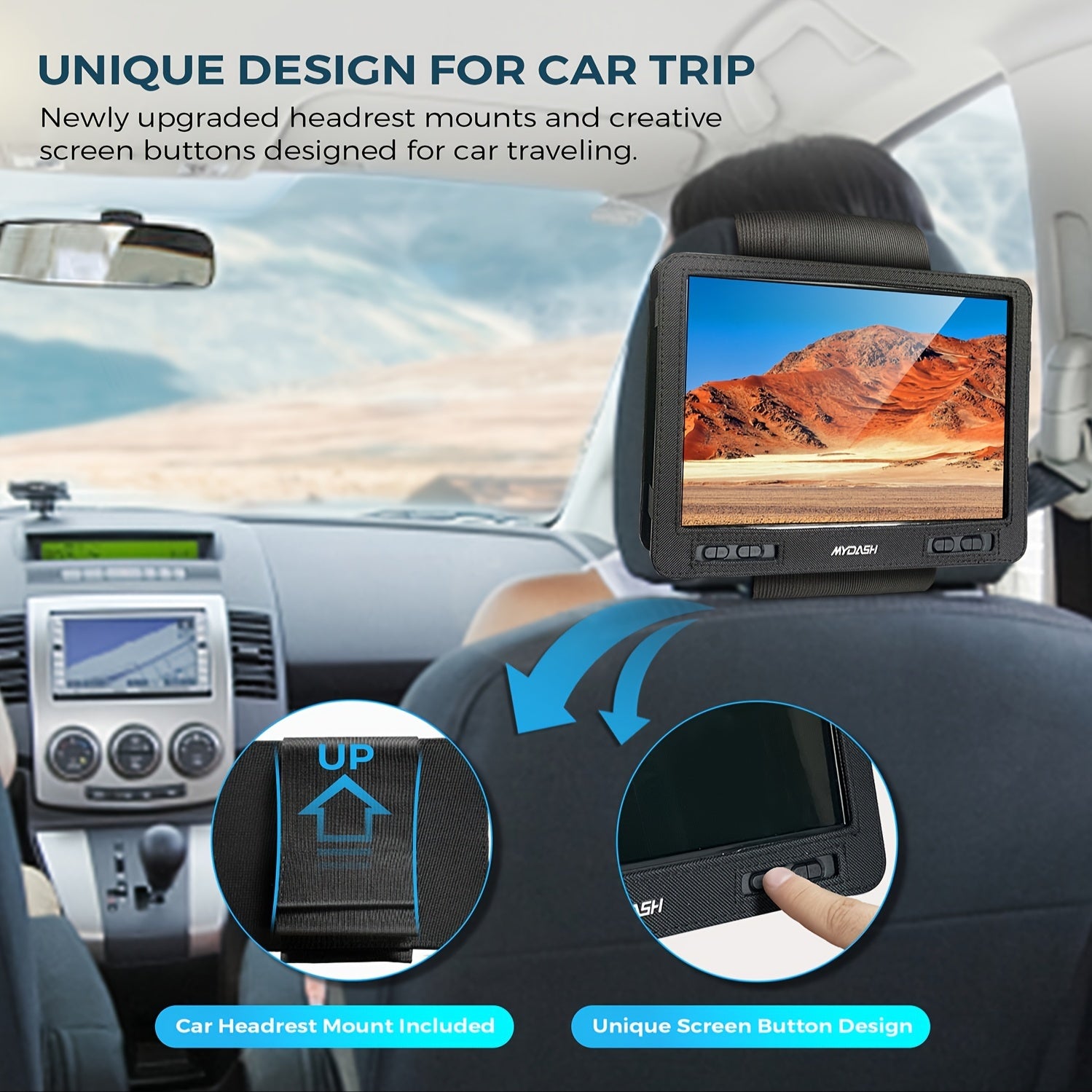 14.9" Large Portable DVD Player - Region Free, 12.5" HD Swivel Screen, Exclusive Button Design, Car Headrest Mount, High Volume Speaker, Supports CD/DVD/SD Card/USB, Black