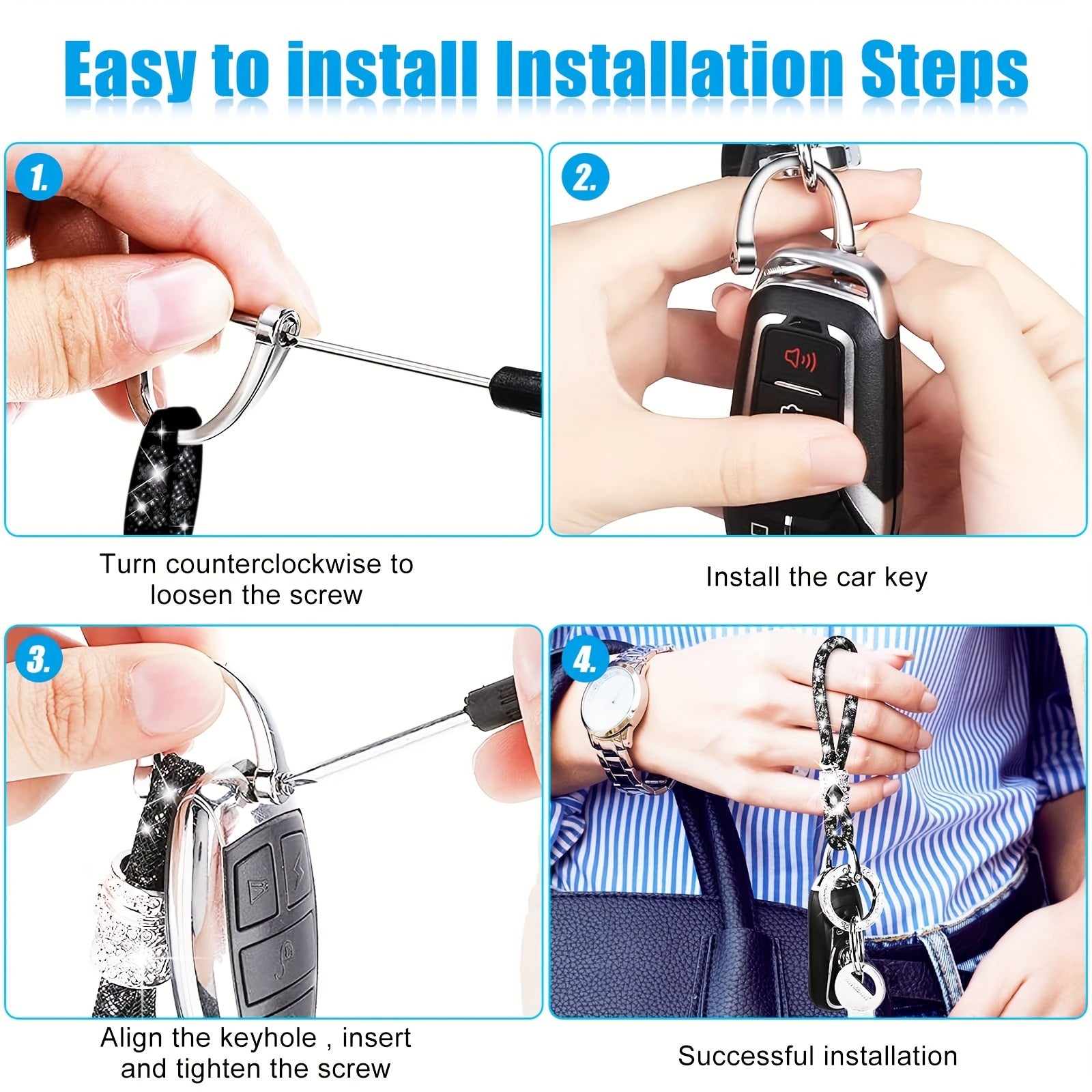 1pc Crystal Bling Car Keychain For Women, Glitter Rhinestone Keychain Ring Strap Keychain Accessories Car Key Decorations, Ideal Choice For Gifts