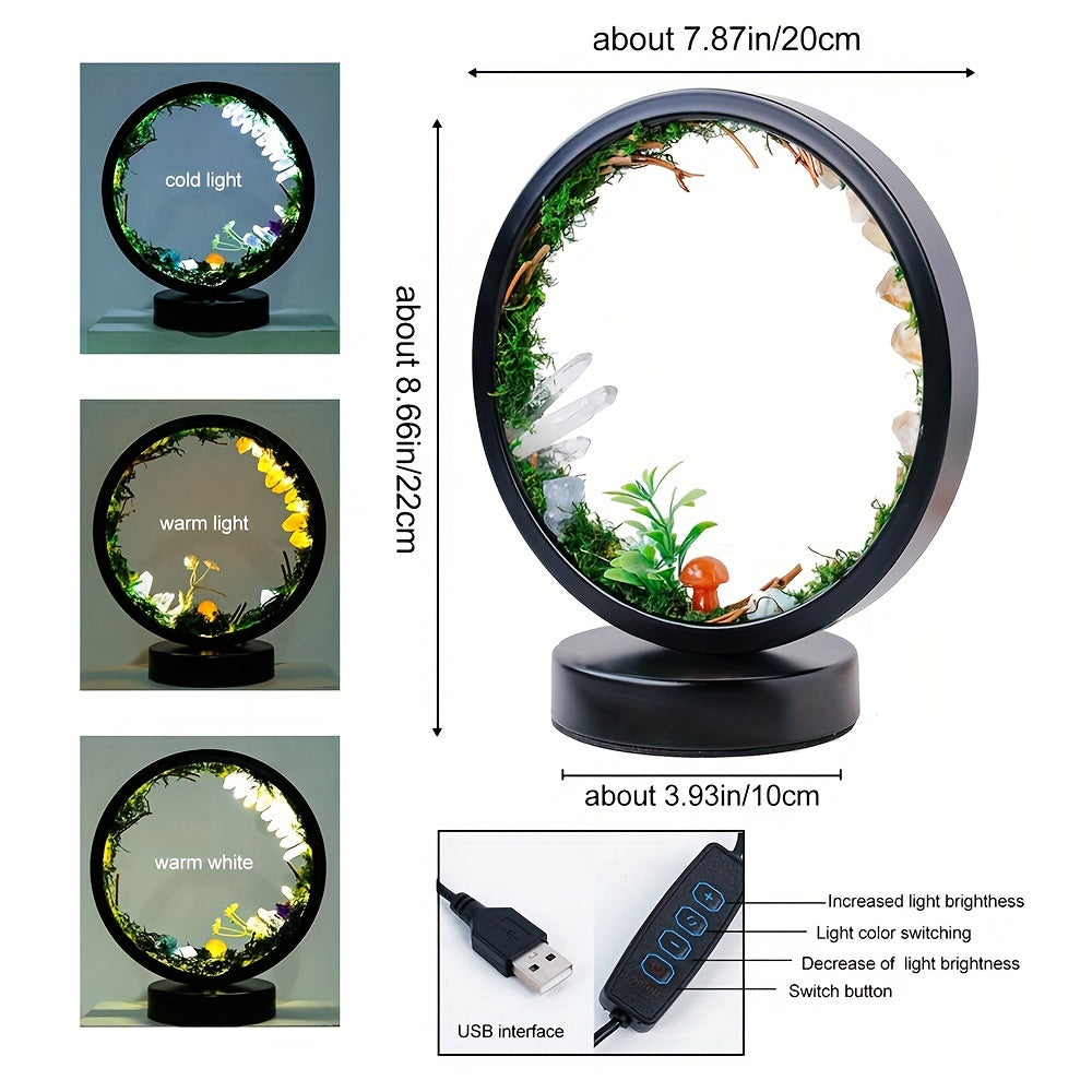 [Natural Crystal Lamp] Natural Crystal Table Lamp - Forest Eco Style Ambient Lamp - Therapeutic Crystal Night Lamp with USB Port and 3 Colours Dimming Patterns for Bedroom Bedside Lamp Office Desk Lamp Home Decor Holiday Gift